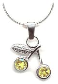 Sterling Silver Citrine Gemstone Pendant Necklace in Cherry Design, November Birthstone, with 16 Inch Snake Chain