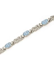 14K White Gold Oval Aquamarine and Diamond Bracelet