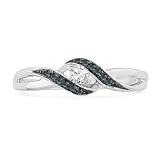 10KT White Gold Blue And White Round Diamond Twisted Fashion Ring (0.12 cttw)