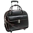 Ladies Leather Detachable Laptop Case on Wheels with Removable Sleeve - Black