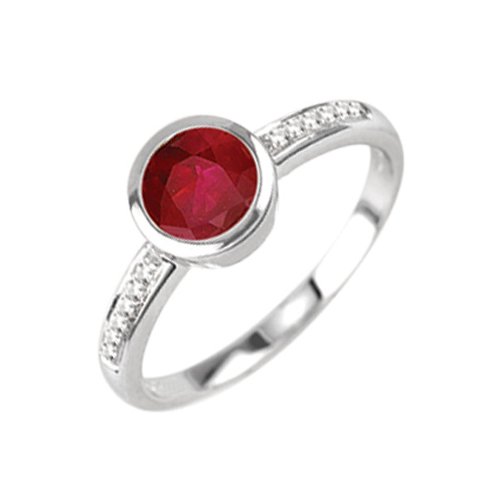 14K White Gold 0.07 ct. Diamond and 3/4 ct. Ruby Ring