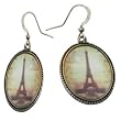 Lavishy Retro Eiffel Tower Cameo Earrings - Matte Antique Silver Frame