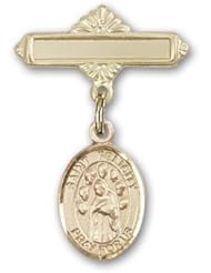 14K Gold Baby Badge with St. Felicity Charm and Polished Badge Pin