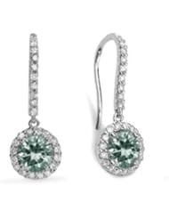 2.04Ct Round Amethyst & VS Diamond Hanging Earrings 14K Gold