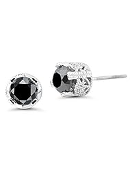 2.04 Cts Black & White Diamond Stud Earrings in 14K White Gold