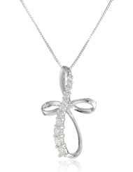 10k White Gold Diamond Cross Pendant Necklace (1/4 cttw, H-I Color, I2-I3 Clarity), 18"