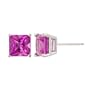 14k White Gold 6mm Princess-Cut Created Pink Sapphire 4-Prong Stud Earrings