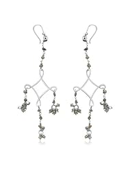 3.45 Cts Beads Light Green Rough Diamond Dangle Earrings in Silver