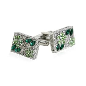 Filigree Emerald Green & Peridot Swarovski Crystal Cufflinks with Platinum Overlay
