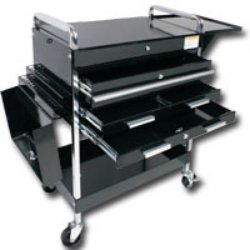 Sunex SUN8013ABKDLX Deluxe Service Cart With Locking Top, 4 Drawers and extra storage - Black