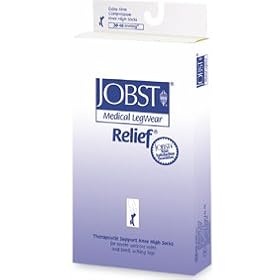 Jobst 30-40 Thigh Hi Relief Stockings with Stay Up Silicone Band - Closed Toe, Available in Various Colors and Sizes, Large - Silky Beige