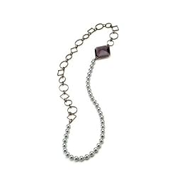 Pearl and Chain Necklace in Gunmetal