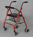Seat Rollator - Bugunady. This walking rollator with push Down Brake has a Weight capacity: 300 lbs, Lightweight aluminum frame, Push button removable backrest, Limited lifetime warranty on the frame.
