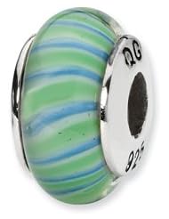 Reflections(tm) Sterling Silver Green/Blue Swirl Hand-blown Glass Bead / Charm
