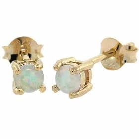 18K Gold over Sterling Silver 4mm Round Fiery Created Opal Stud Earrings