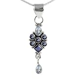 4.5 Carat Iolite and Sky Blue Topaz Gemstone Sterling Silver Pendant Necklace on 18 Inch Chain