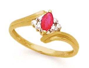 14K YELLOW GOLD RUBY DIAMOND RING R/0.32 CTW, D/0.05 CTW