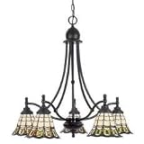 Quoizel Bethany 26-Inch One Tier Chandelier With 5 Downlights with Tiffany Bethany Art Glass, 120 Pieces of Tiffany Glass, Vintage Bronze Finish #TFBE5105VB