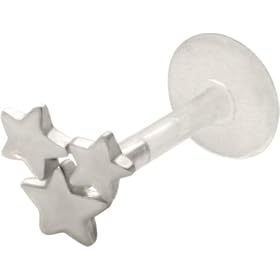 Triple Star - 925 Sterling Silver & Bioplast Tragus Earring or Labret Lip Ring