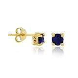 Vermeil (24k Gold over Sterling Silver) Genuine Sapphire Stone Prong 4mm Small Stud Earrings