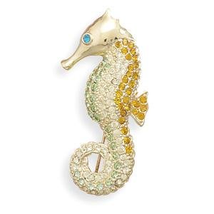 Swarovski Crystal Seahorse Fashion Pin - 14K Gold Plate