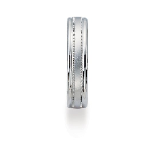 (Lifetime Guarantee) 18k White Gold Wedding Band Ring, Comfort Fit Satin Center Milgrain, 4mm wide