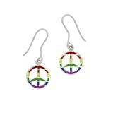 Sterling Silver Multi-Colored Enamel Peace Sign Earrings