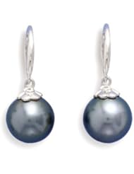 14K White Gold 8mm Cultured Tahitian Pearl French Wire Earrings
