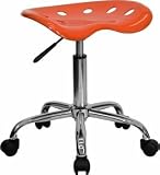 Vibrant Tractor Seat and Chrome Stool (Orange Red) (20.25H x 17W x 15D)
