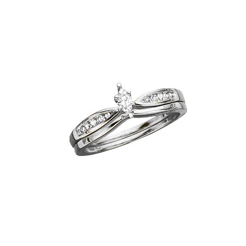 14K White Gold 1/5 ct. Diamond Bridal Engagement Set with Marquise Cut Center Diamond