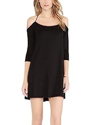 Sexy Backless Cotton/Spandex Shift 3/4 Sleeves Spaghetti Strap  Dress