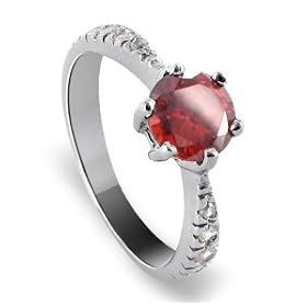 Ruby Cubic Zirconia Solitaire With Accents Sterling Silver Band Ring by Gem Avenue