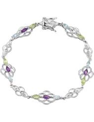 Genuine Amethyst, Peridot & Sky Blue Topaz Bracelet Sterling Silver 68077