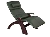 Human Touch Perfect Chair, Electric Base, with Folding Footrest ln Dark Walnut with a Green Leather Cover