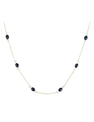 Sterling Silver with 9 Lapis Oval Cabochon Necklace, 18"