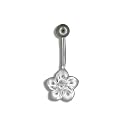 Sterling Silver Hawaiian Plumeria Flower Clear CZ Belly Ring