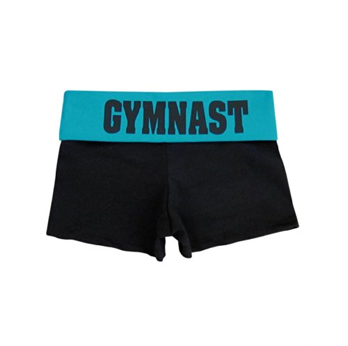 Black/Turquoise "Gymnast" Foldover Yoga Shorts