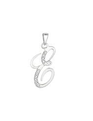 Silver Rhodium Plated Polish The Letter "E" With .05 Carat Diamond Initial Pendant