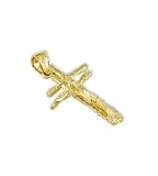 Mens 14k Yellow Gold Two Crosses Crucifix Jesus Pendant