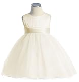 New Satin  Tulle Flower Girl Dress (Ivory or White Alternate Satin Waist Sash Colors) 6M to 24M