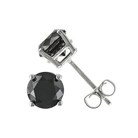 10K White Gold Black Diamond Stud Earrings (1/3 cttw, Round-cut)