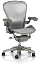 Hot Sale Aeron Chair by Herman Miller - Home Office Desk Task Chair Fully Loaded Highly Adjustable Medium Size (B) - Lumbar Back Support Cushion Titanium Smoke Frame Classic Zinc Pellicle