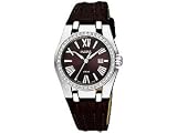Seiko Stainless Steel Swarovski Crystal Brown Leather Strap Watch