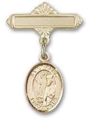 14K Gold Baby Badge with St. Elmo Charm and Polished Badge Pin