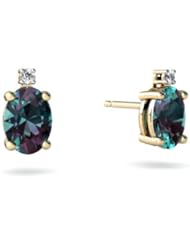 Created Alexandrite 14kt Yellow Gold Stud Earrings