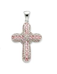 Sterling Silver Pink CZ Cross Pendant