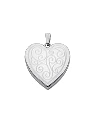 Sterling Silver Engraved Heart Locket Pendant (0.95" or 24mm Height)