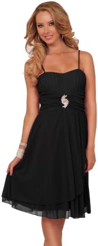Spaghetti Strap Crystal Pleated Padded Bust Empire Waist Rhinestone Broche Dress