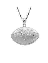 Sterling Silver Football Necklace Pendant with Box Chain