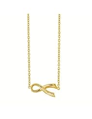 Cancer Awareness Sideways Horizontal Ribbon CZ in Yellow Gold Plated Sterling Silver 17"